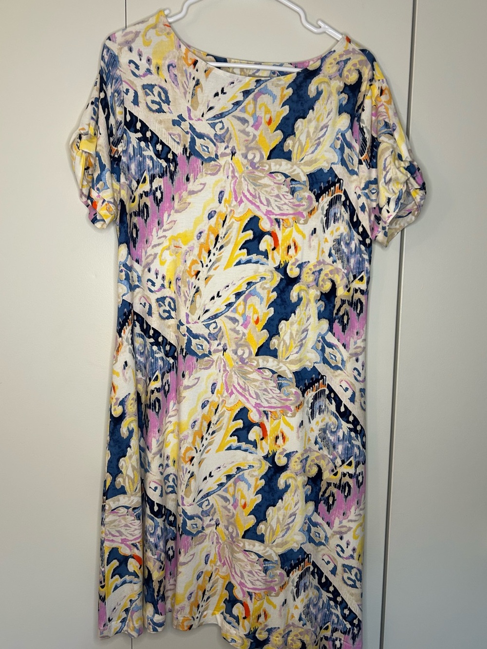Chico's Multicolor Floral Paisley Abstract Midi Dress Twist Cuffs Womens 2 (L)